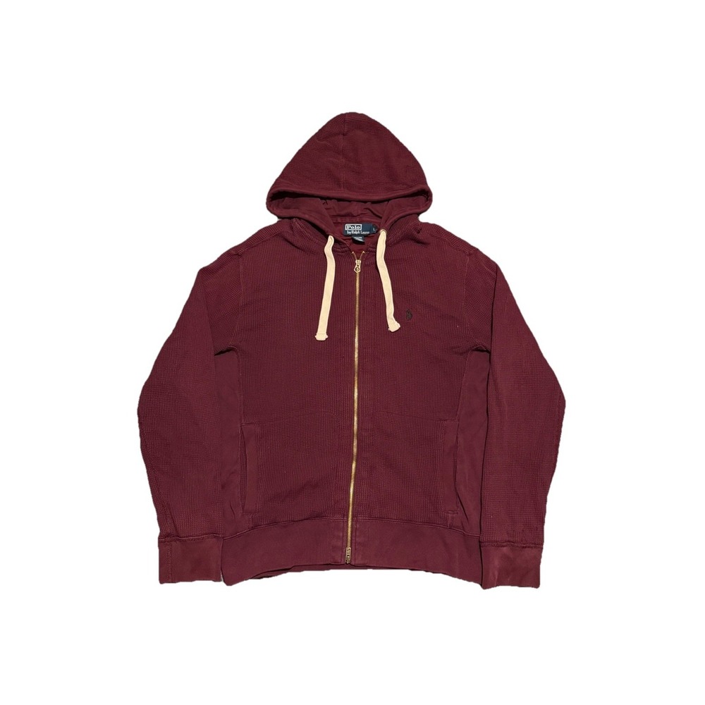 Vintage Polo Ralph Lauren Hoodie Men Large Burgundy Waffle Knit Heavy Pony